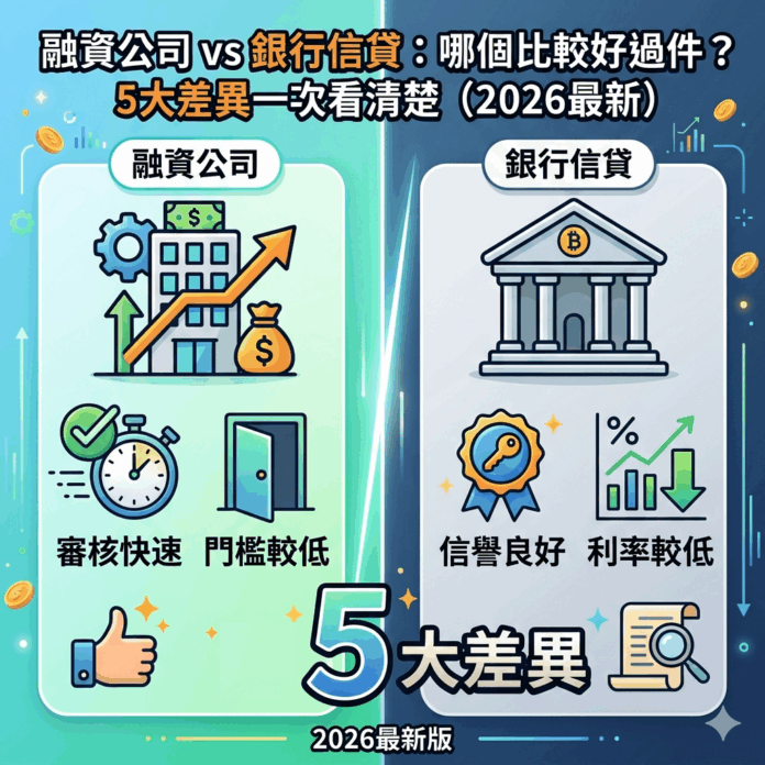融資公司 vs 銀行信貸：哪個比較好過件？5大差異一次看清楚（2026最新）
